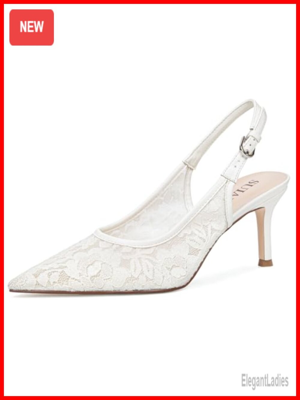 Lace Mesh Slingback Kitten Heels Pointed Toe Formal Pumps